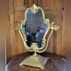 Vintage Brass Ornate Vanity Mirror